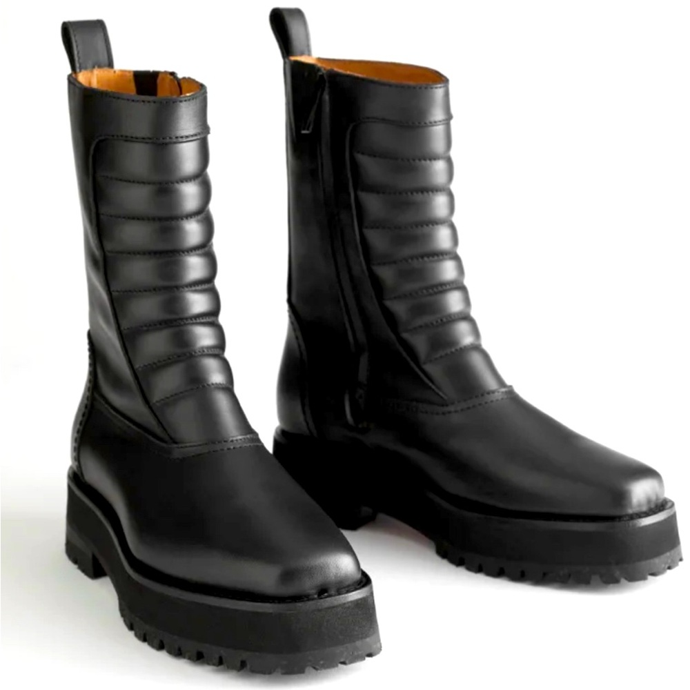 & Others Stories Square Toe Leather Biker Boots V